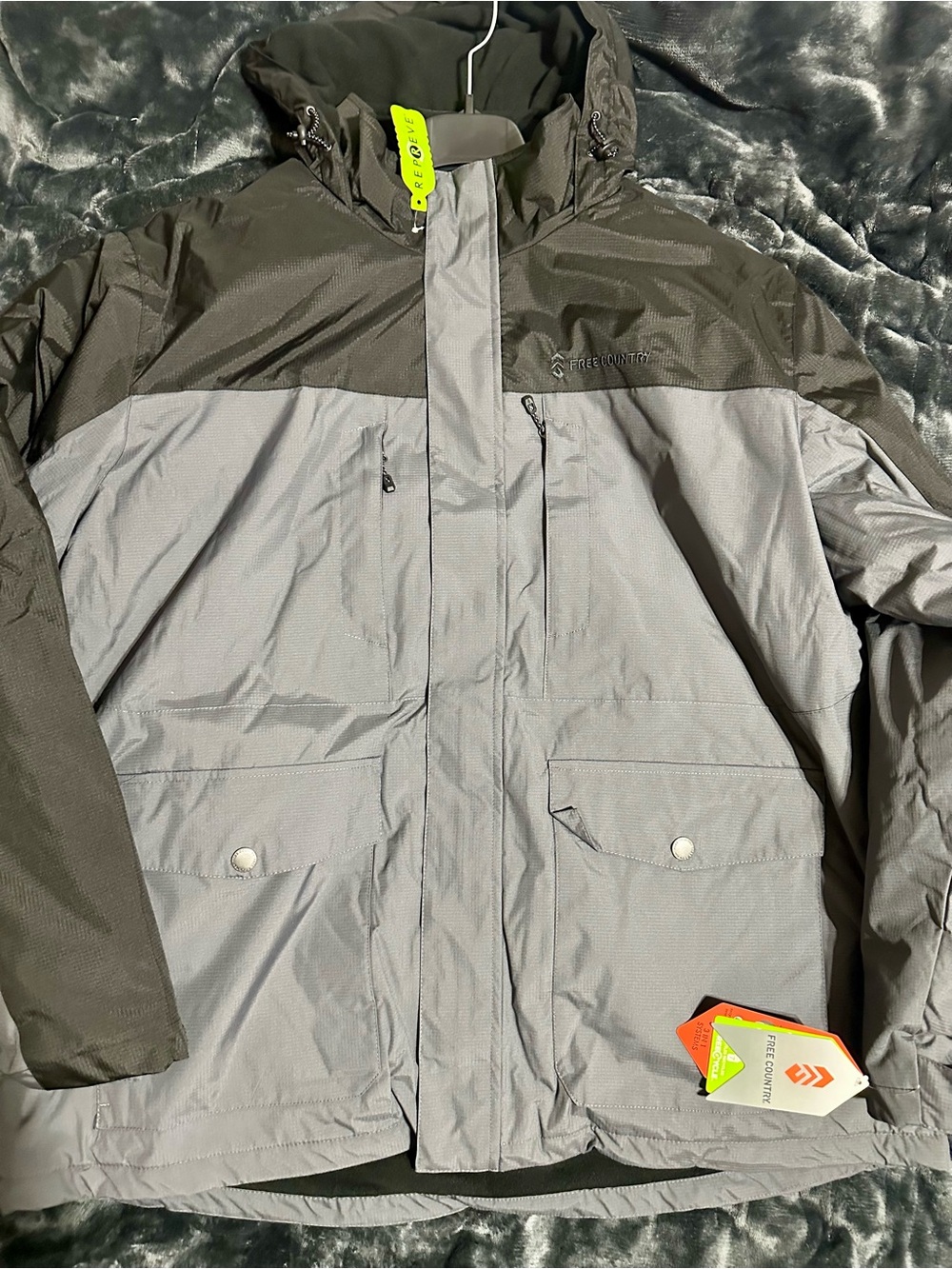 Free Country Men's Two-Tone Gray and Dark Gray Hooded Raincoat